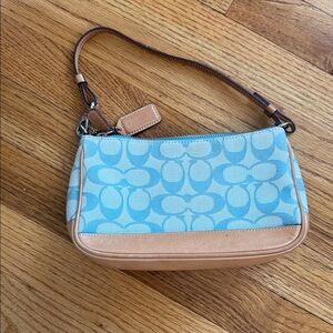 Coach Light Blue Signature Canvas purse with Tan Leather Trim